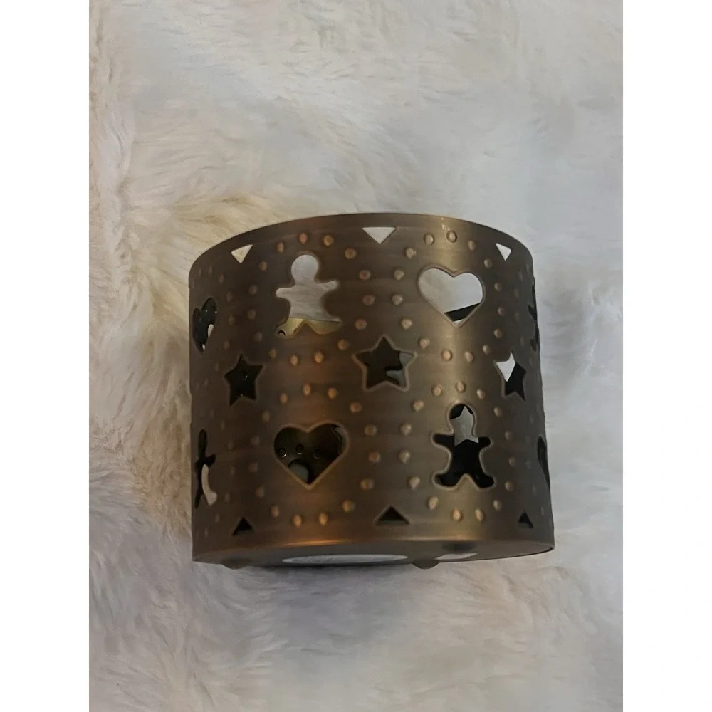 Bath & Body Works Gingerbread Men 3 Wick Candle Holder Bronze Tone Metal